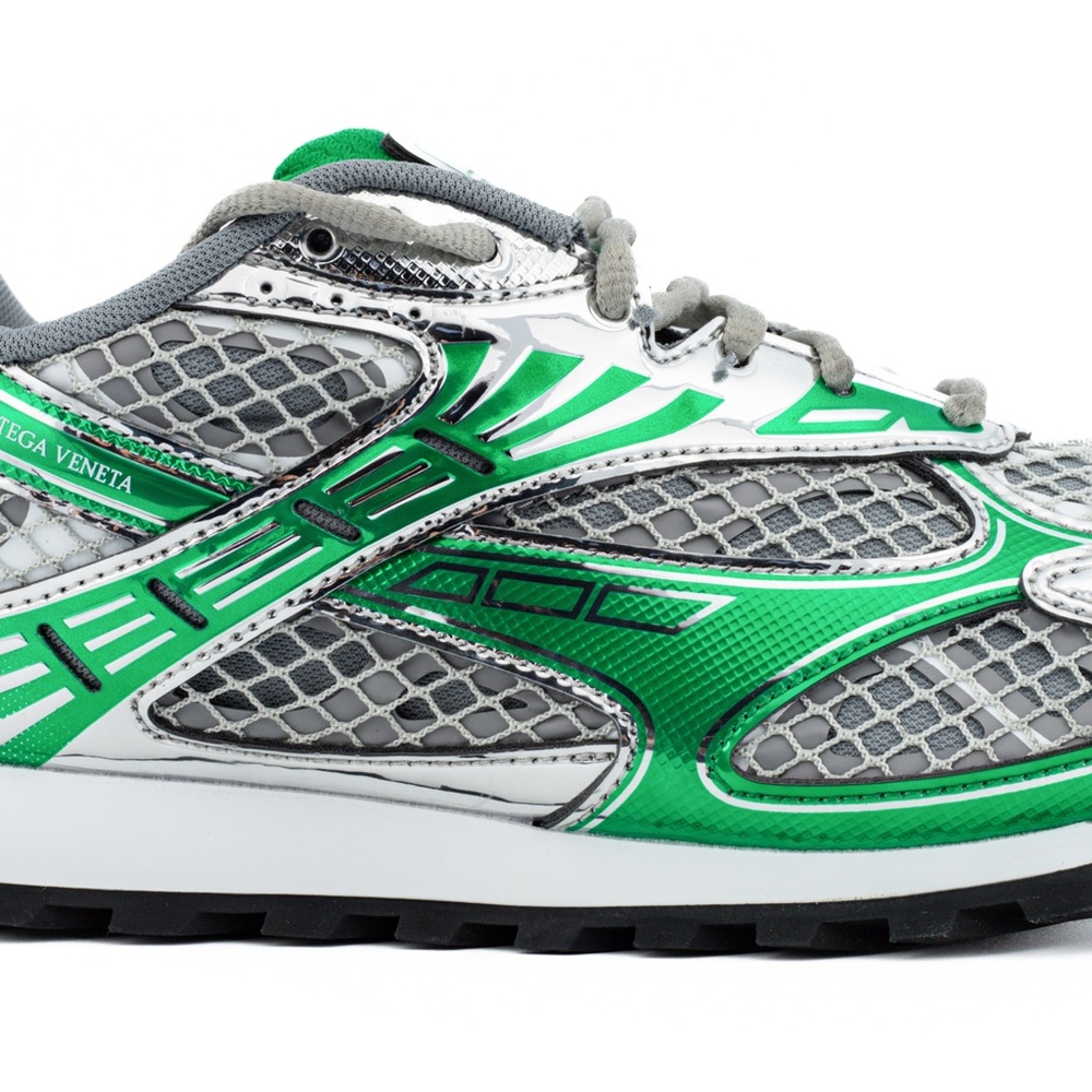 Bottega Veneta Green and Gray Sneakers with Mesh Design